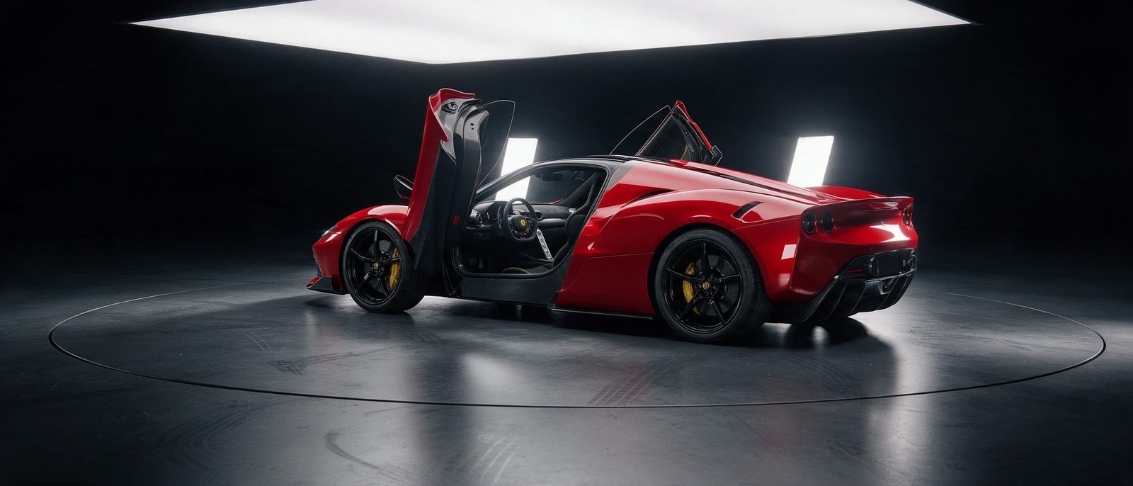 Supercar in a dark photo studio